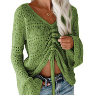 Damen angesagter V-Ausschnitt Pullover mit Raffung WW
