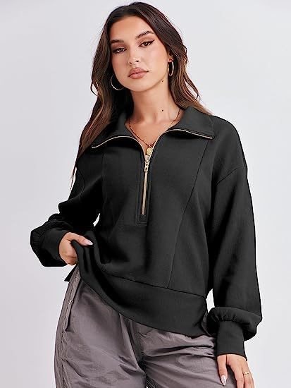 Damen Sportlicher Pullover mit Stehkragen und halbem Reißverschluss WW