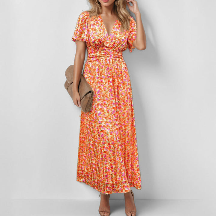 Damen Maxikleid mit floralem Schnitt und elegantem Wickeloberteil W&W Mode