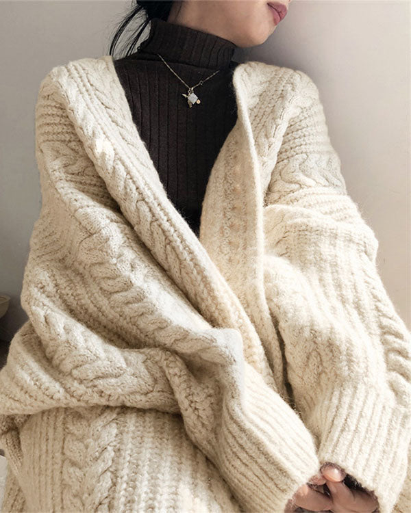 WW Retro einfach verdickt lose verdrehte lange Strickjacke