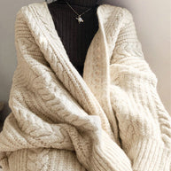 WW Retro einfach verdickt lose verdrehte lange Strickjacke