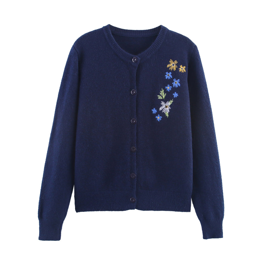 Damen Strickjacke mit floralen Stickereien WW