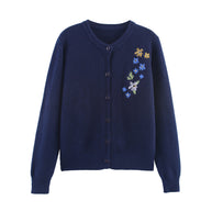 Damen Strickjacke mit floralen Stickereien WW