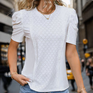 Damen elegante Bluse mit Spitzendetails und Puffärmeln WW
