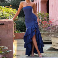 Damen Abendkleid mit beweglichem Rüschenrock und figurbetontem Oberteil WW