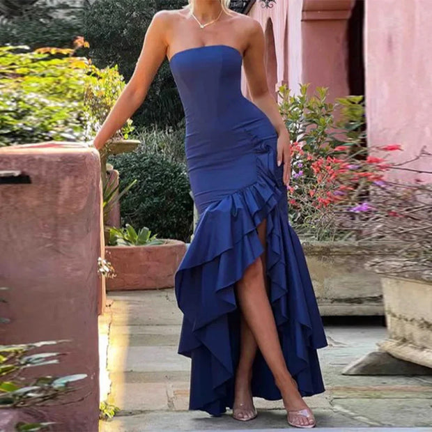 Damen Abendkleid mit beweglichem Rüschenrock und figurbetontem Oberteil WW