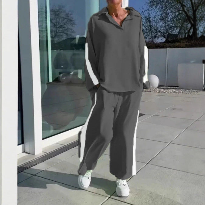 Damen Sportliches Freizeitanzugs-Set mit hohem Kragen und seitlichen Streifen WW