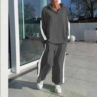 Damen Sportliches Freizeitanzugs-Set mit hohem Kragen und seitlichen Streifen WW