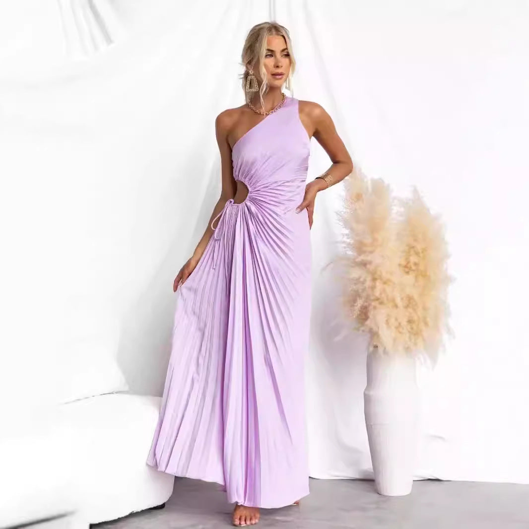 Damen Maxikleid mit raffiniertem Faltenwurf und asymmetrischem Design WW