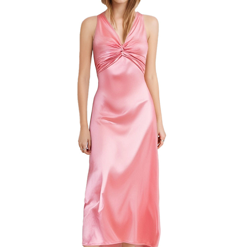 Damen Elegantes Maxikleid mit tiefem V-Ausschnitt und Raffung WW