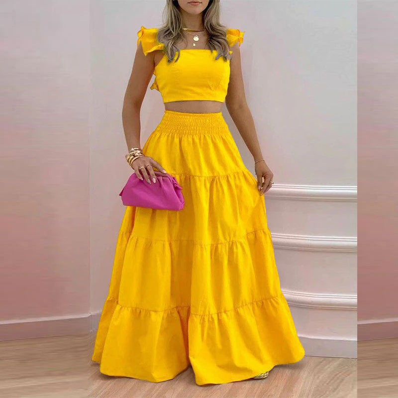 Damen Zweiteiler mit floralem Design und voluminösem Rock W&W Mode