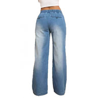Damen weite Denim-Hose mit elastischem Bund und seitlichen Taschen WW