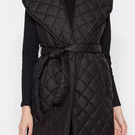 Damen Steppweste mit breitem Kragen und Taillengürtel WW