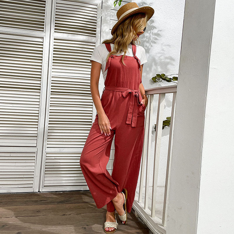 Damen Jumpsuit mit weitem Bein und elegantem Taillengürtel WW
