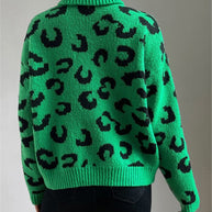 Damen Stehkragen Pullover mit Leopardenmuster WW