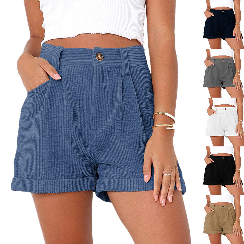 Damen kurze Hosen im eleganten Waffelstruktur-Design mit hohen Taschen und lässigem Schnitt WW