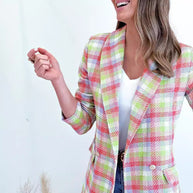 Damen Stilvoller Karoblazer mit doppelt geknöpften Taschen WW