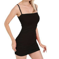 Damen figurbetontes Minikleid mit verstellbaren Trägern und Raffung WW