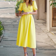 Damen Midi Kleid mit Puffärmeln WW