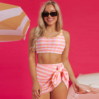 Damen Bikiniset mit hoch geschnittenen Hosen und modischem Karomuster WW