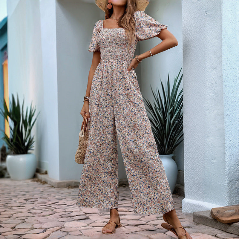 Damen Blumiger Overall mit weitem Bein WW