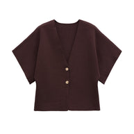 Damen leichte Strickjacke mit elegantem V-Ausschnitt und luxuriösen Knopfdetails WW