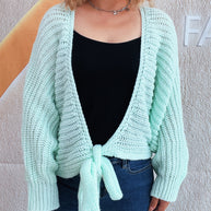 Damen Strickjacke mit verspieltem Bindegürtel und voluminösen Ärmeln WW