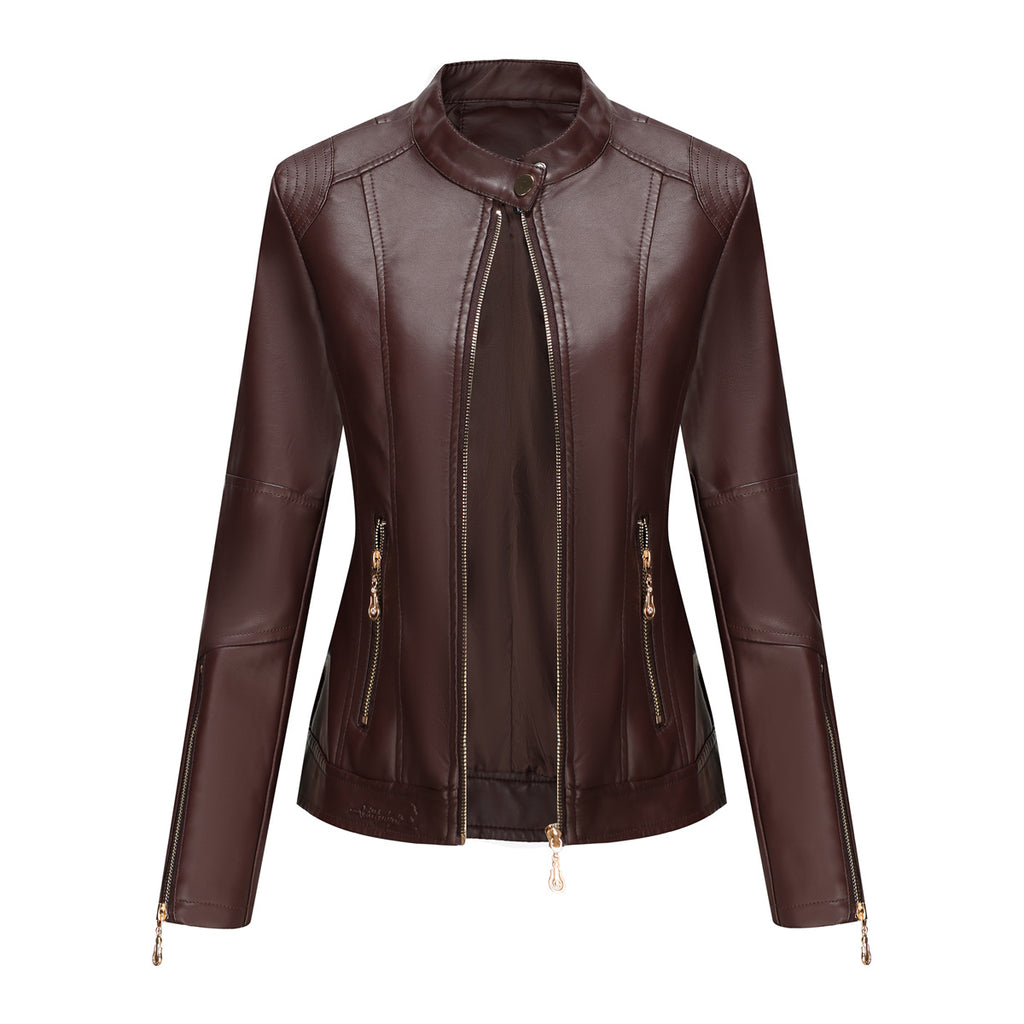 Damen modische Faux-Lederjacke mit minimalistischen Akzenten WW