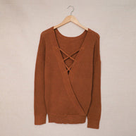 Damen lässiger Strickpullover mit offenem Rückendesign WW