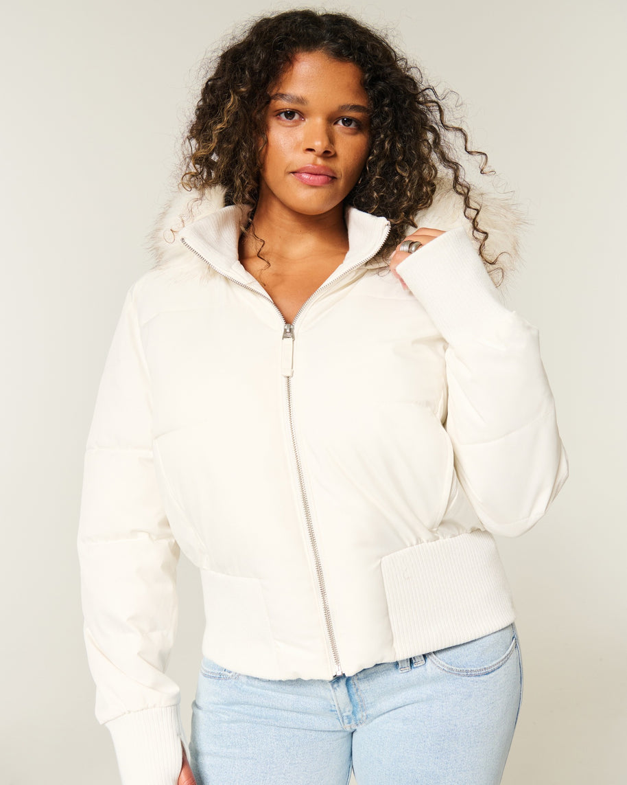 Damen Gestepptes Winterjacke mit abnehmbarer Kapuze und elastischen Bündchen WW