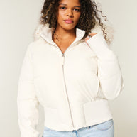Damen Gestepptes Winterjacke mit abnehmbarer Kapuze und elastischen Bündchen WW