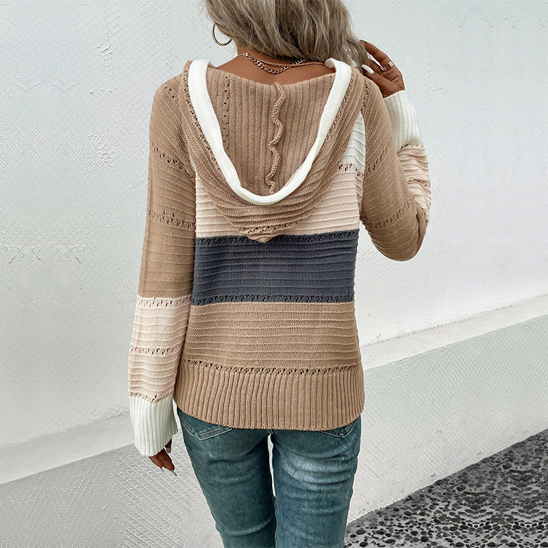 Damen lässiger Pullover mit strukturiertem Muster und Kapuze WW