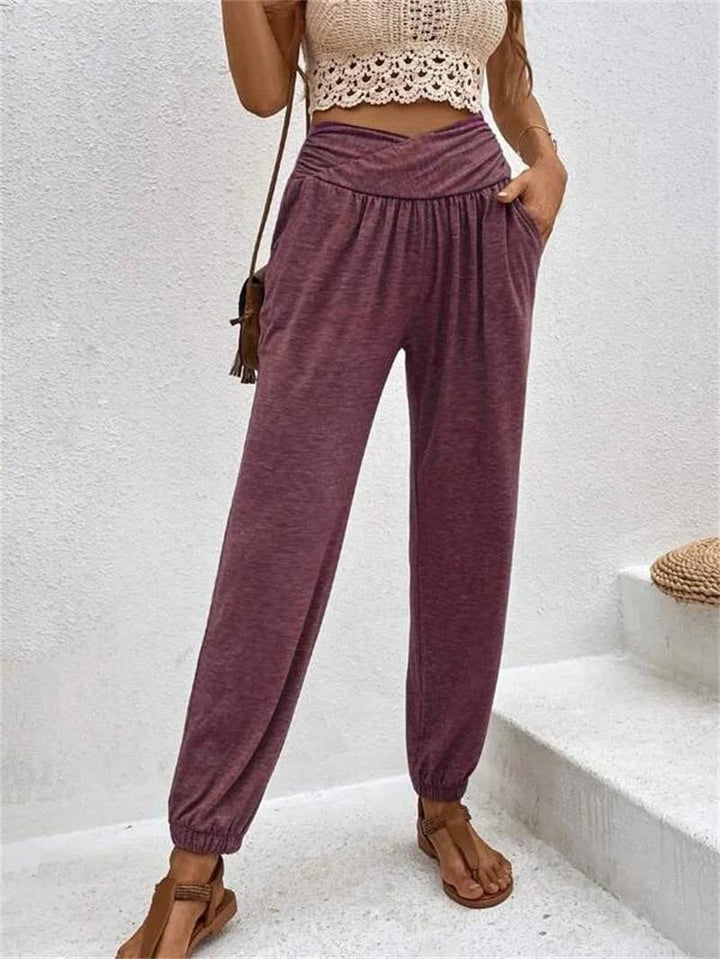 Damen lässige Freizeithose mit hohem Bund und bequemen Gummizug W&W Mode