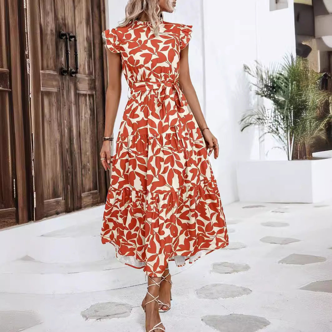 Damen lässiges Midi-Kleid mit Rüschen und floralem Muster WW