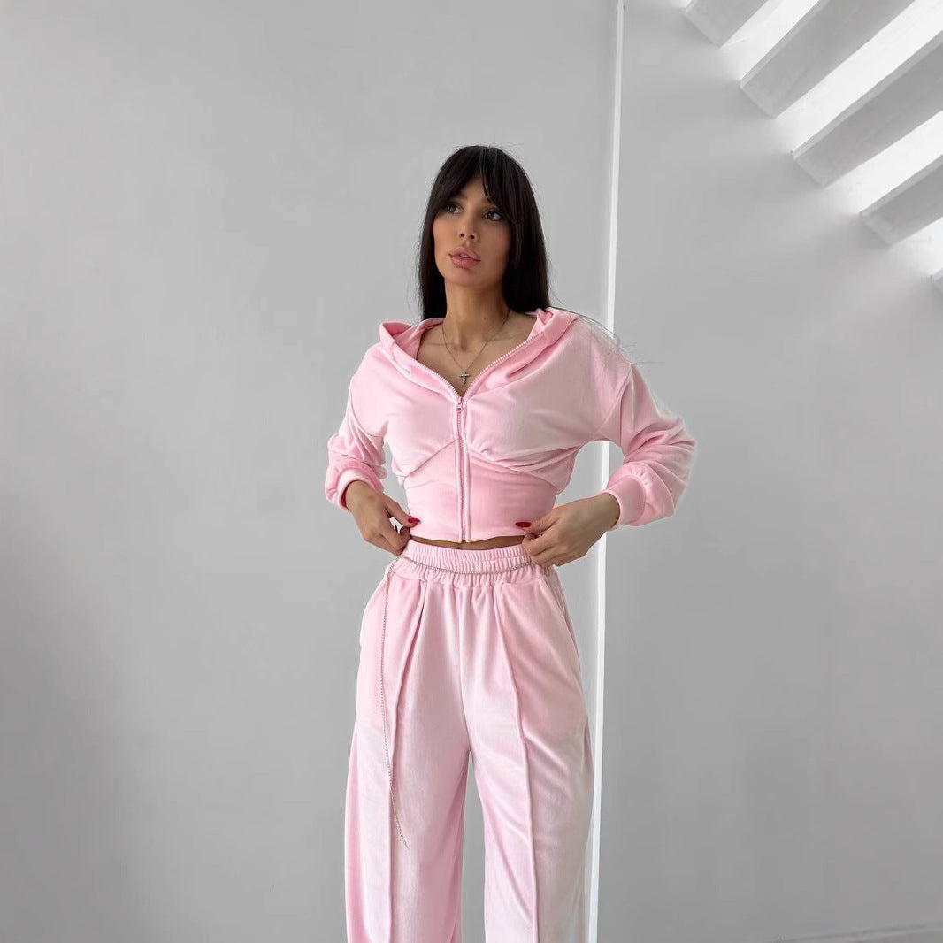 Damen Sportliches Loungewear-Set mit Kapuze und elastischem Bund WW