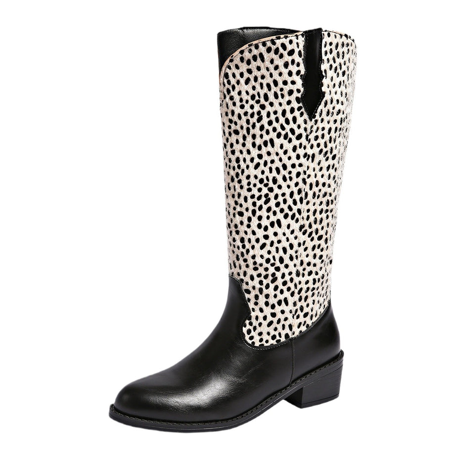 Damen Stiefel mit trendigem Punktmuster und robustem Blockabsatz WW