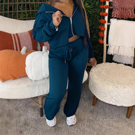 Damen sportliches Set mit cropped Oberteil und weiten Hosen WW