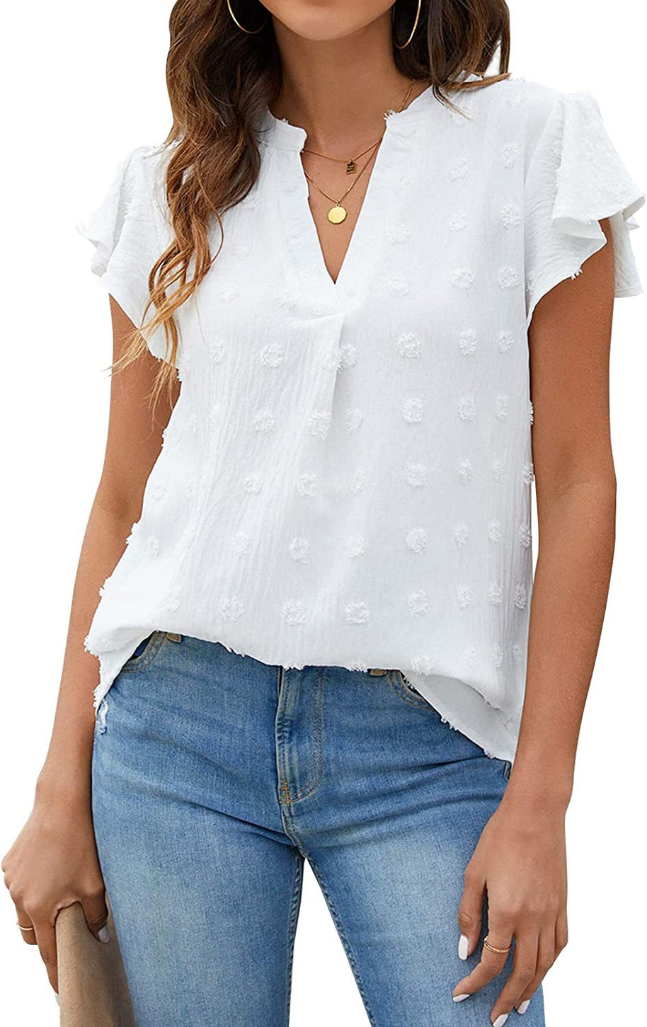 Damen Bluse mit dekorativem Spitzenbesatz und Knopfdetails WW