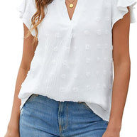 Damen Bluse mit dekorativem Spitzenbesatz und Knopfdetails WW