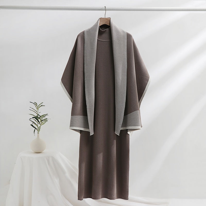 Damen Strickkleid mit drapierter Strickjacke WW