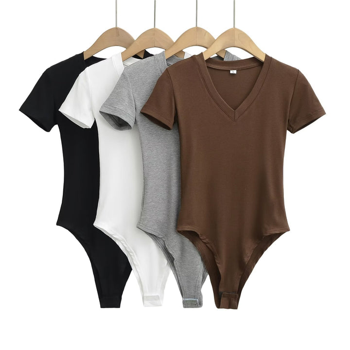 Damen Body mit tiefem V-Ausschnitt und kurzärmligem Design W&W Mode
