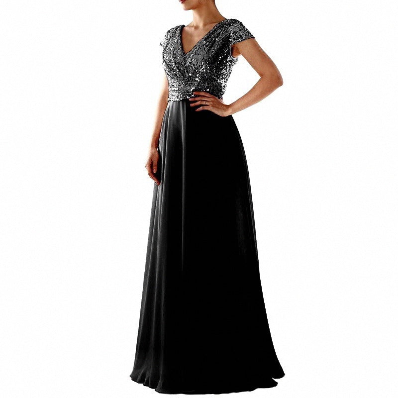Damen Abendkleid mit funkelnden Pailletten und elegantem V-Ausschnitt WW