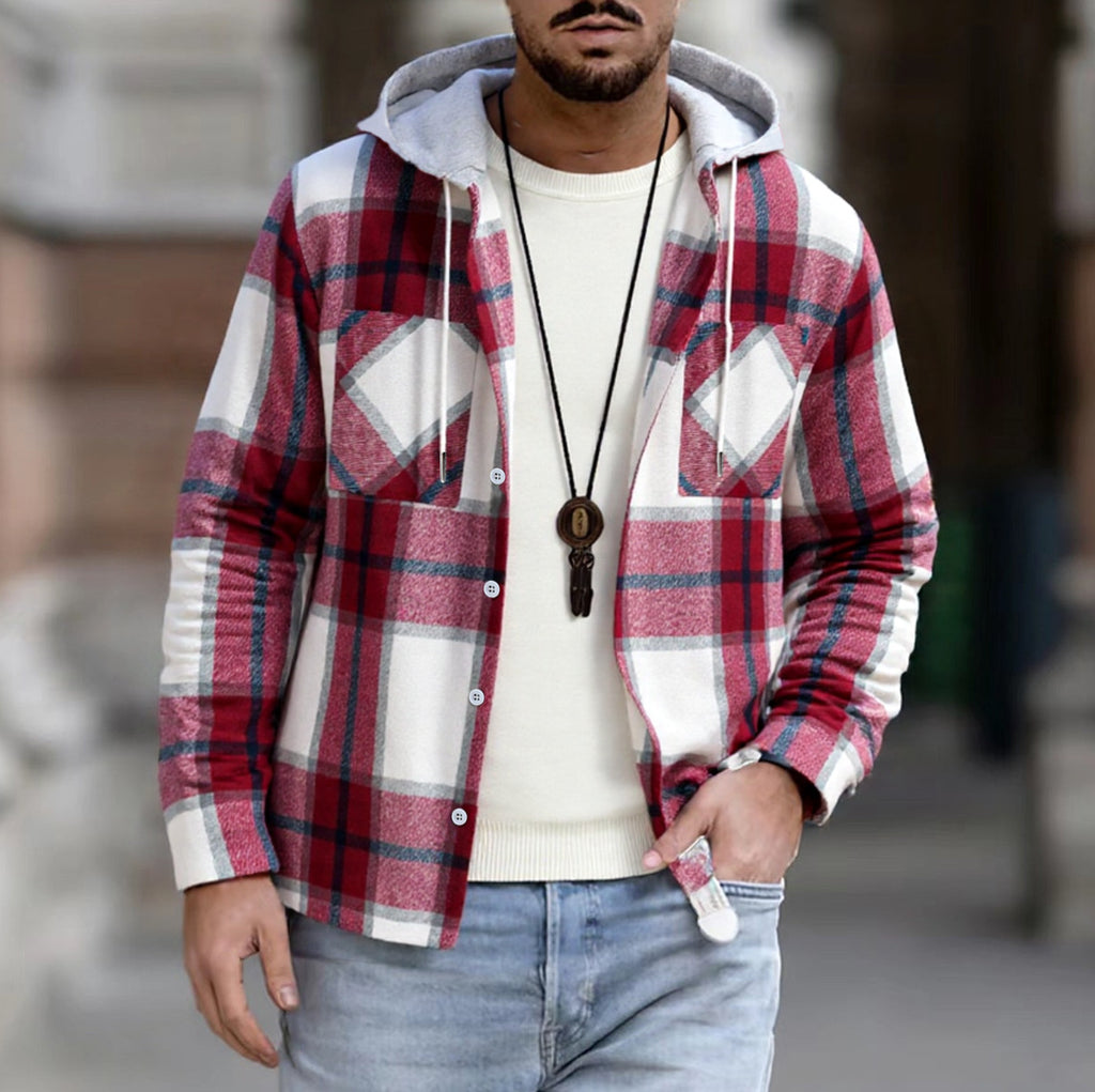 Herren Freizeitjacke mit Kapuze und Karomuster WW