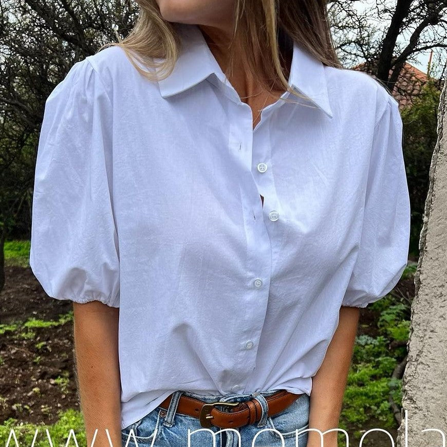 Damen Bluse mit Puffärmeln und klassischem Kragen WW