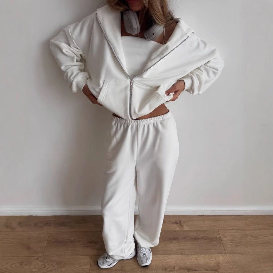 Damen Bequemes Zweiteiliges Fleece-Outfit mit Kapuze WW