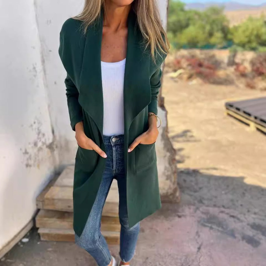 Damen lässiger oversize Mantel mit offenem Kragen und praktischen Taschen WW