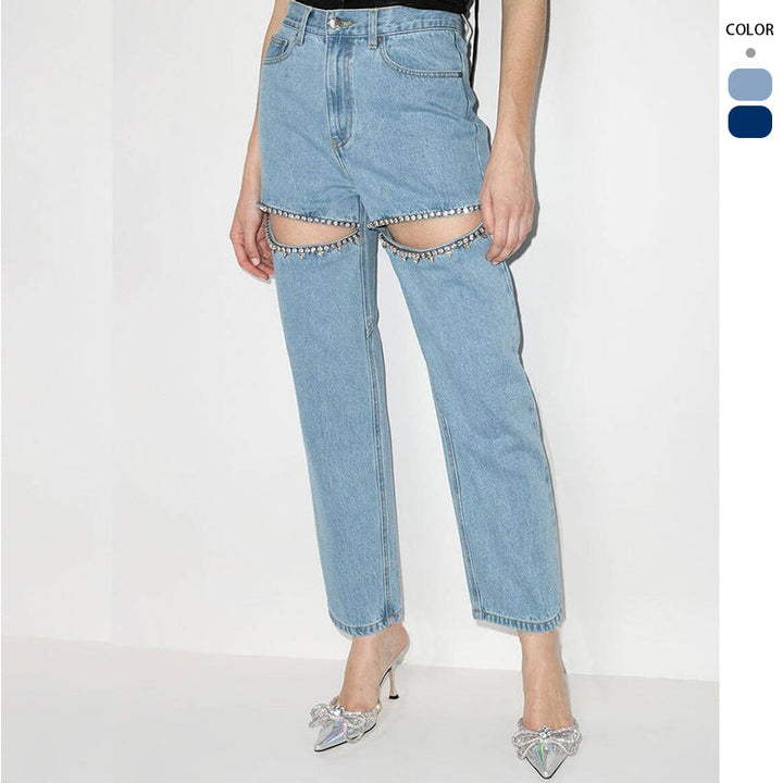 Damen Jeans mit Cut-Outs und funkelnden Details W&W Mode