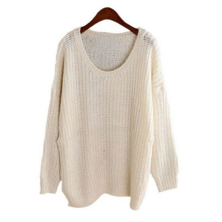 Damen Grobstrick Pullover mit weitem Schnitt und Rundhalsausschnitt W&W Mode