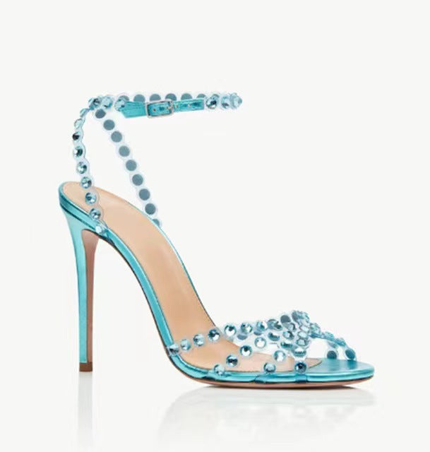 Damen atemberaubende High-Heel Knöchelriemen Sandalen mit dekorativen Perlenakzenten WW