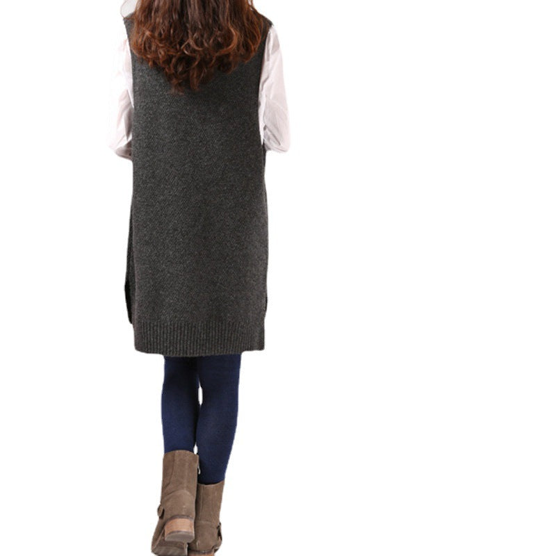 Damen Strickweste mit tiefem V-Ausschnitt und praktischen Taschen WW